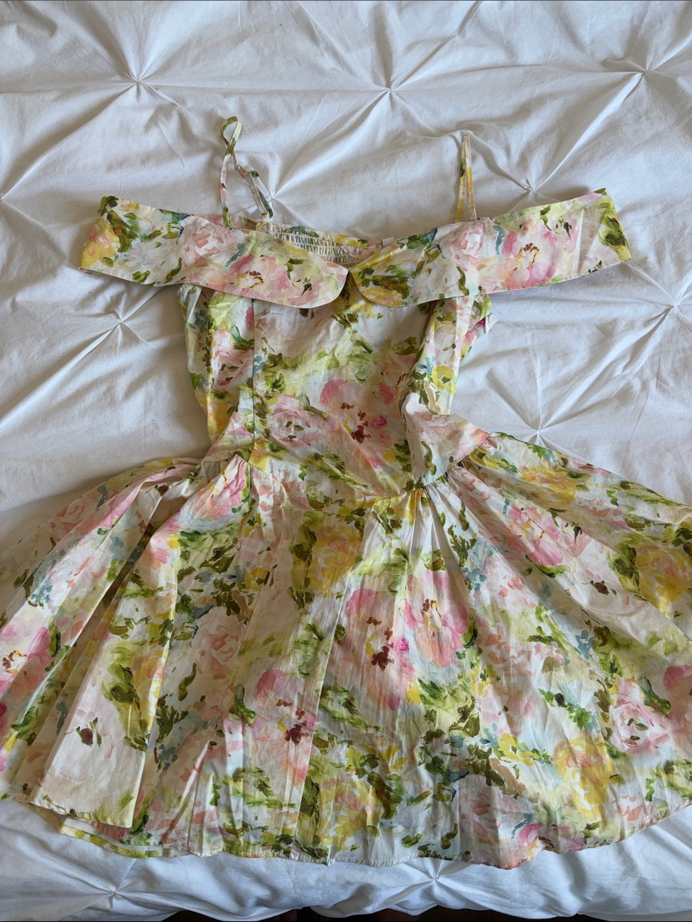 Women Floral Off-Shoulder Mini Sundress in Pink, Blue, Yellow and Green